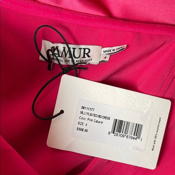 Amur Milly Pleated Strapless Ruched Pink Cabaret Midi Dress Size 4 - Picture 10 of 10